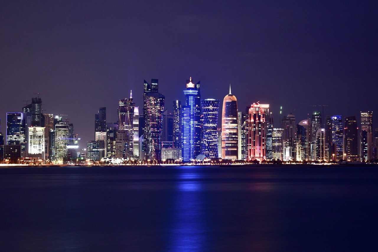 Doha West Bay lit up at night